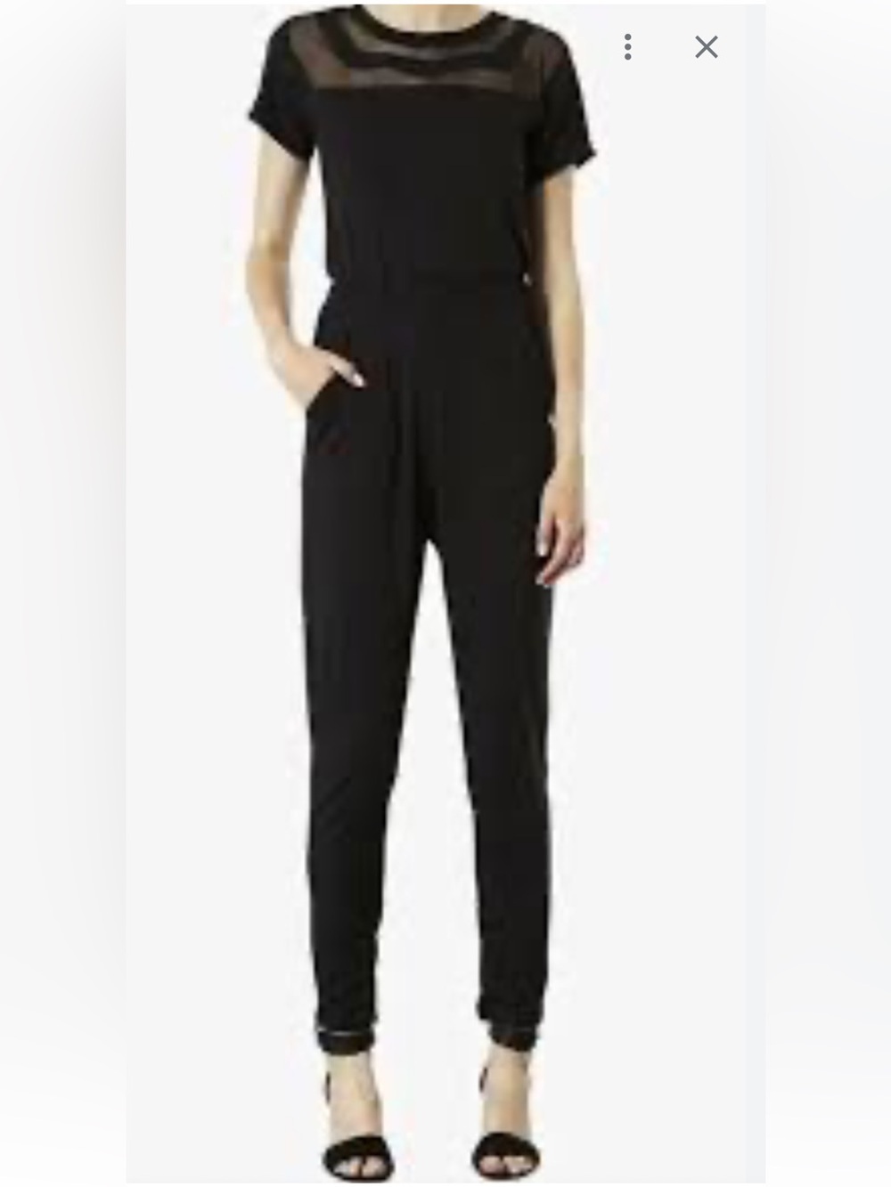 Topshop Black Short-Sleeve Jumpsuit with Sheer Detail Sz 6